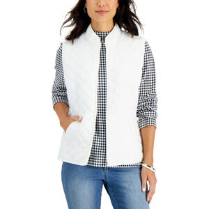 Karen Scott Women's Petite White Solid Quilted Puffer Vest NWT